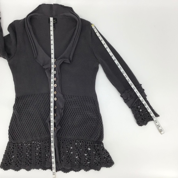 PURE Handknit Long Grey 100% Cotton Cardigan, M/L - Picture 15 of 16